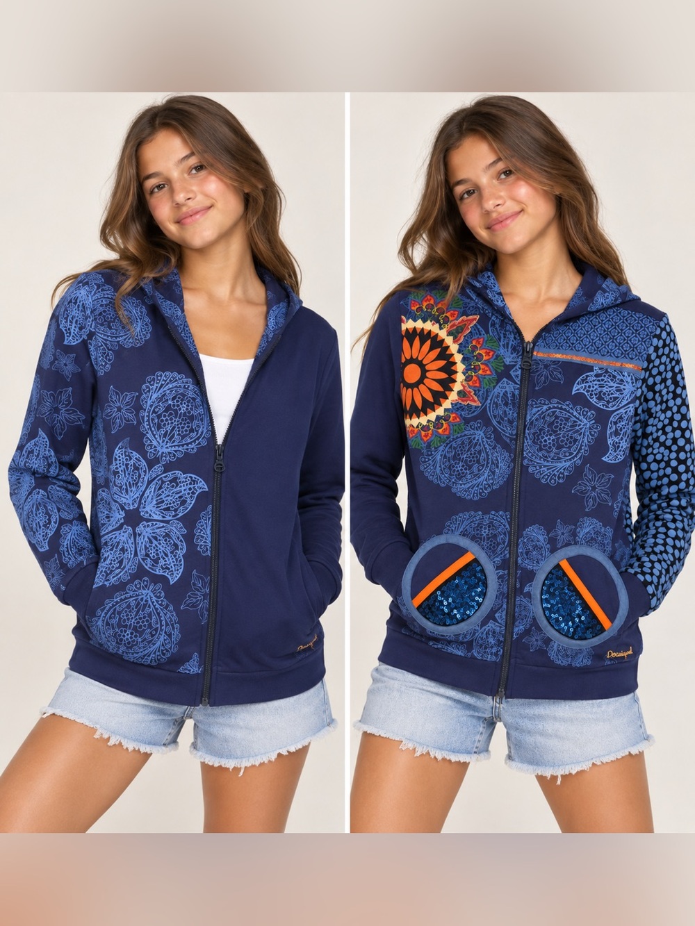 Desigual Girls Reversible Zip-Up Hoodie Size 13/14 NWT 💙✨